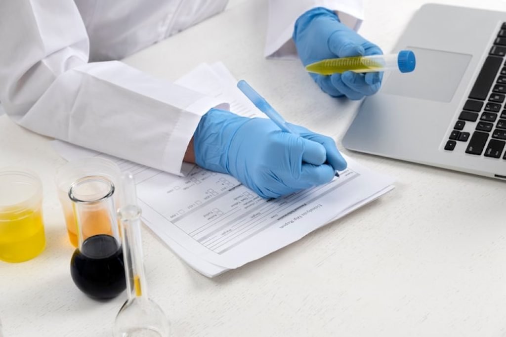 lab-doctor-performing-medical-exam-urine_23-2149372019